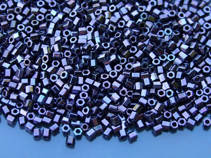 10g TOHO 8/0 Hexagon Japanese Seed Beads 3mm 90 Metallic Amethyst Gunmetal Beadacious