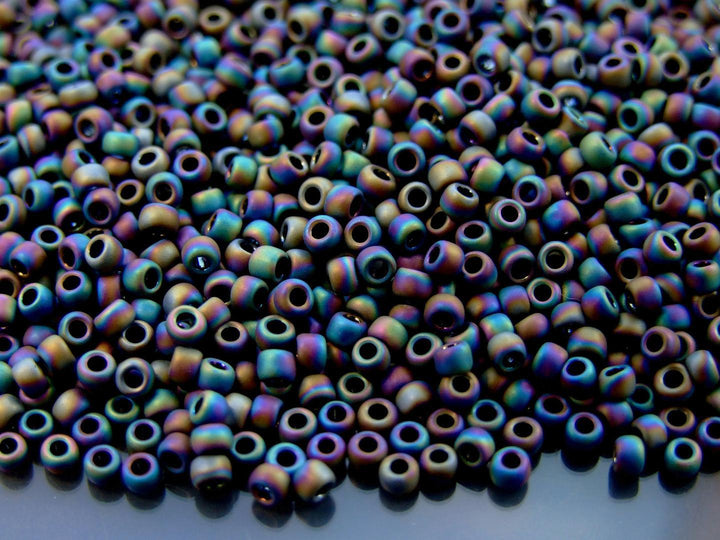 10g TOHO 8/0 Round Japanese Beads 3mm 86F Opaque Frosted Rainbow Iris Beadacious