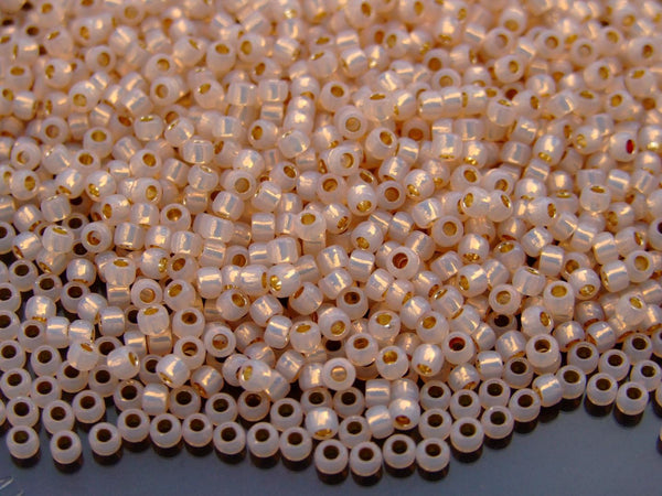 10g TOHO 8/0 Round Japanese Beads 3mm PF2126 PermaFinish Silver Lined Milky Peachy Pink Beadacious