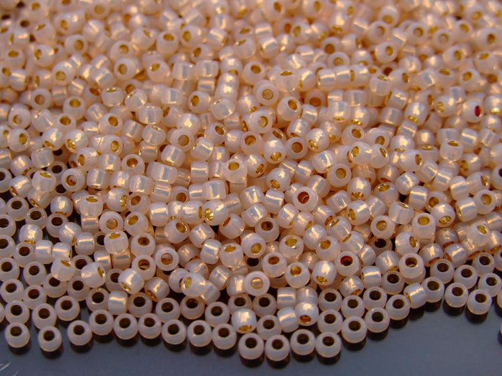 10g TOHO 8/0 Round Japanese Beads 3mm PF2126 PermaFinish Silver Lined Milky Peachy Pink Beadacious