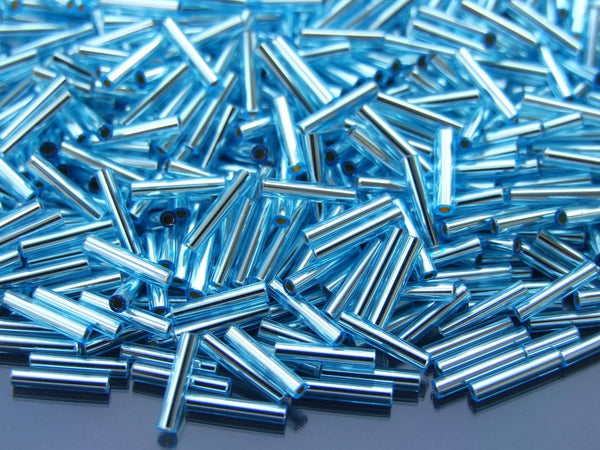 10g TOHO 9mm Bugle Japanese Seed Beads 23 Silver Lined Aquamarine Beadacious