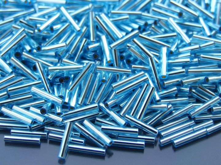 10g TOHO 9mm Bugle Japanese Seed Beads 23 Silver Lined Aquamarine Beadacious