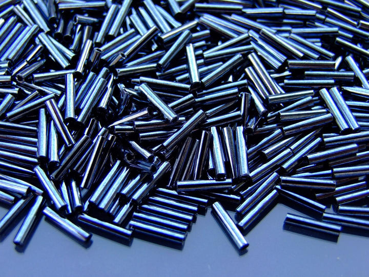 10g TOHO 9mm Bugle Japanese Seed Beads 81 Metallic Hematite Beadacious