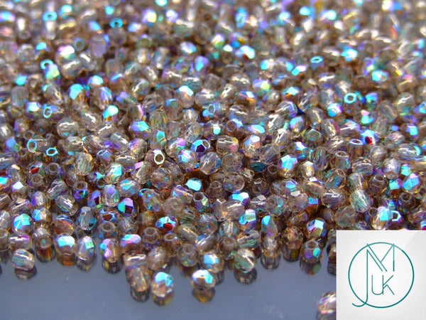 120+ Fire Polished 3mm Czech Seed Beads Black Diamond AB Beadacious