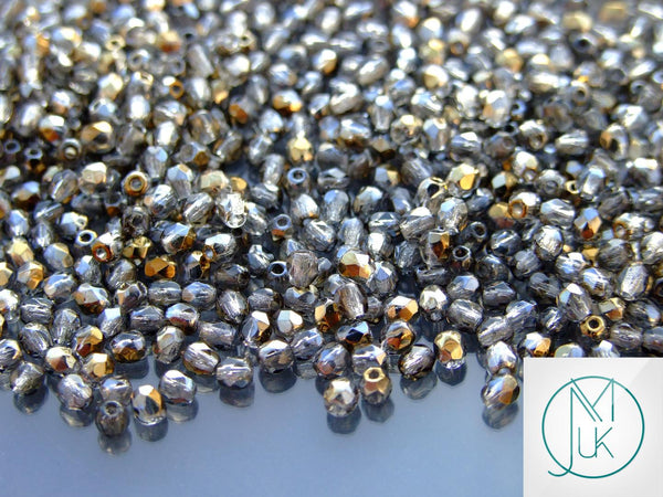 120+ Fire Polished 3mm Czech Seed Beads Bronze Iris Black Diamond Beadacious