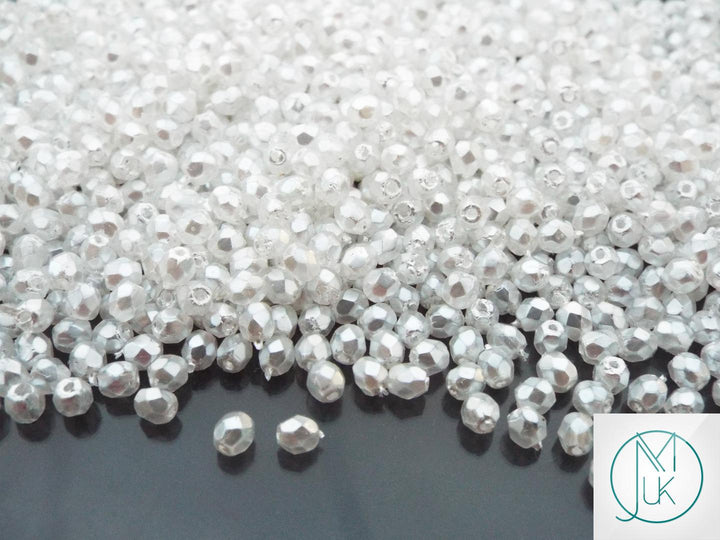 120+ Fire Polished 3mm Czech Seed Beads Coated White Pearl Beadacious