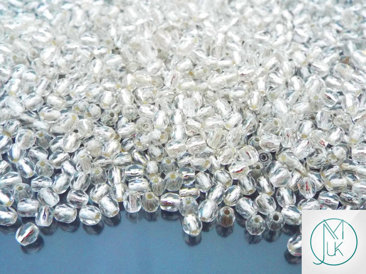 120+ Fire Polished 3mm Czech Seed Beads Crystal Silver Lined Beadacious