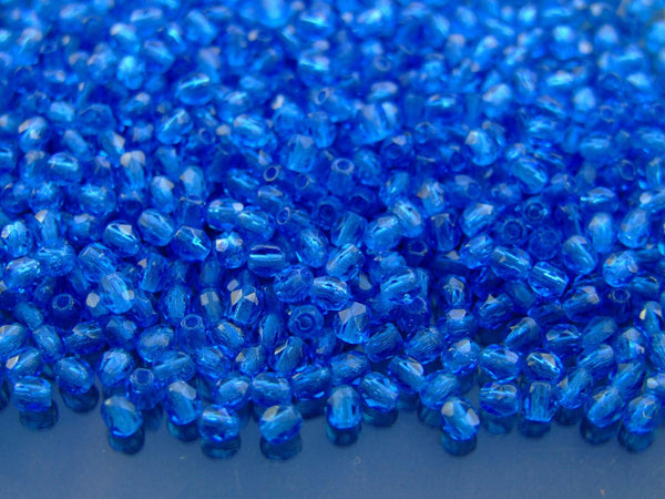 120+ Fire Polished 3mm Czech Seed Beads Dark Capri Blue Beadacious