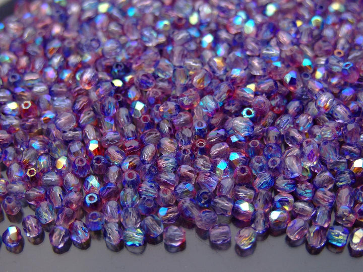 120+ Fire Polished 3mm Czech Seed Beads Dual Coated Pink Blue AB Beadacious