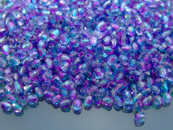 120+ Fire Polished 3mm Czech Seed Beads Dual Coated Pink Blue Beadacious