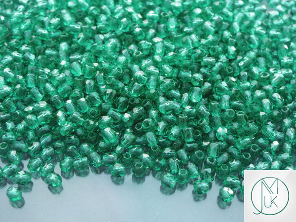 120+ Fire Polished 3mm Czech Seed Beads Emerald Beadacious