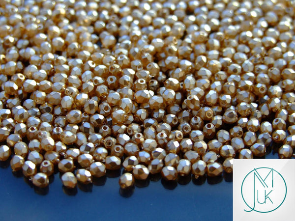 120+ Fire Polished 3mm Czech Seed Beads Golden Beadacious