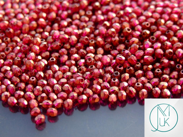 120+ Fire Polished 3mm Czech Seed Beads Halo Madder Rose Beadacious