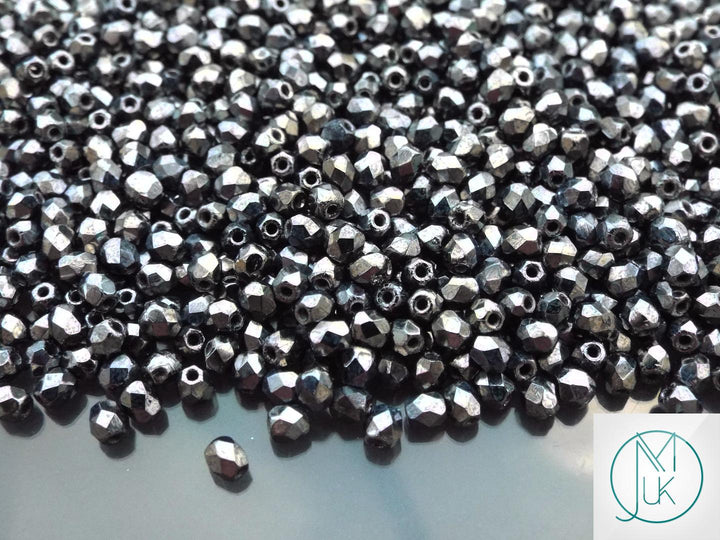 120+ Fire Polished 3mm Czech Seed Beads Hematite Beadacious