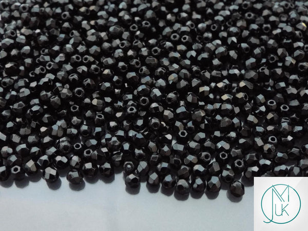 120+ Fire Polished 3mm Czech Seed Beads Jet Beadacious