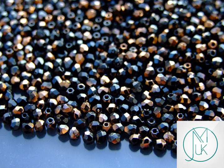 120+ Fire Polished 3mm Czech Seed Beads Luster Bronze 1/2 Jet Beadacious