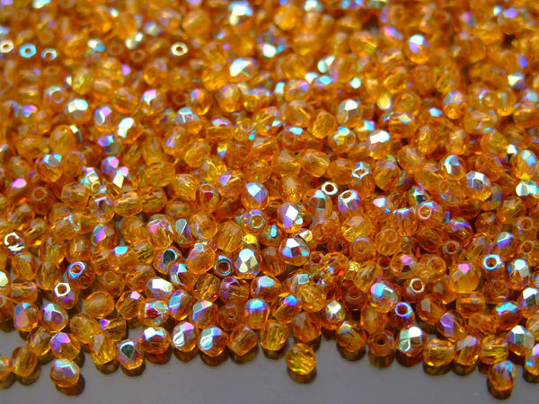 120+ Fire Polished 3mm Czech Seed Beads Medium Dark Topaz AB Beadacious