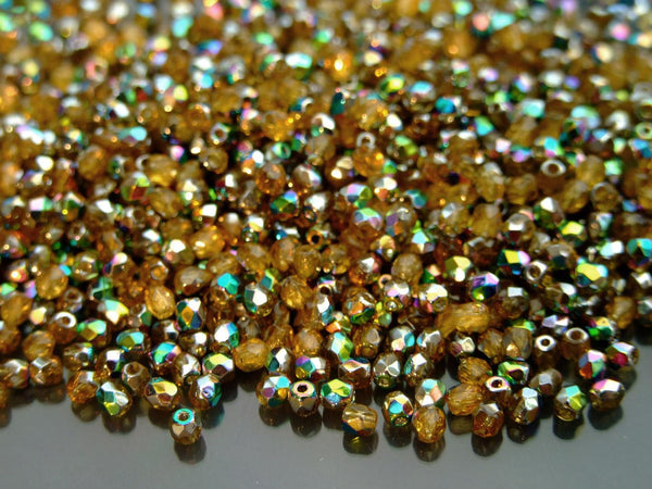 120+ Fire Polished 3mm Czech Seed Beads Medium Topaz Vitral Beadacious