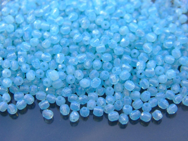 120+ Fire Polished 3mm Czech Seed Beads Milky Aquamarine Beadacious