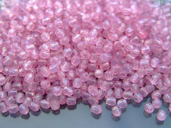 120+ Fire Polished 3mm Czech Seed Beads Milky Pink Beadacious