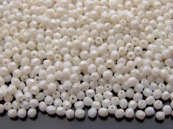 120+ Fire Polished 3mm Czech Seed Beads Pearl Shine White Beadacious