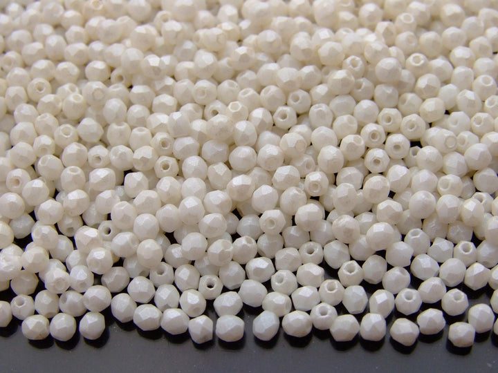 120+ Fire Polished 3mm Czech Seed Beads Pearl Shine White Beadacious