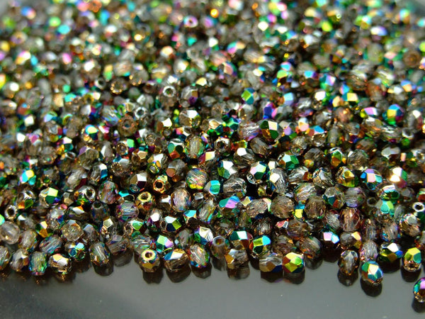 120+ Fire Polished 3mm Czech Seed Beads Vitral Green Crystal Beadacious