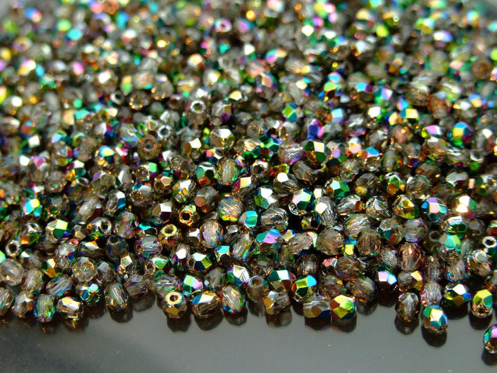 120+ Fire Polished 3mm Czech Seed Beads Vitral Green Crystal Beadacious