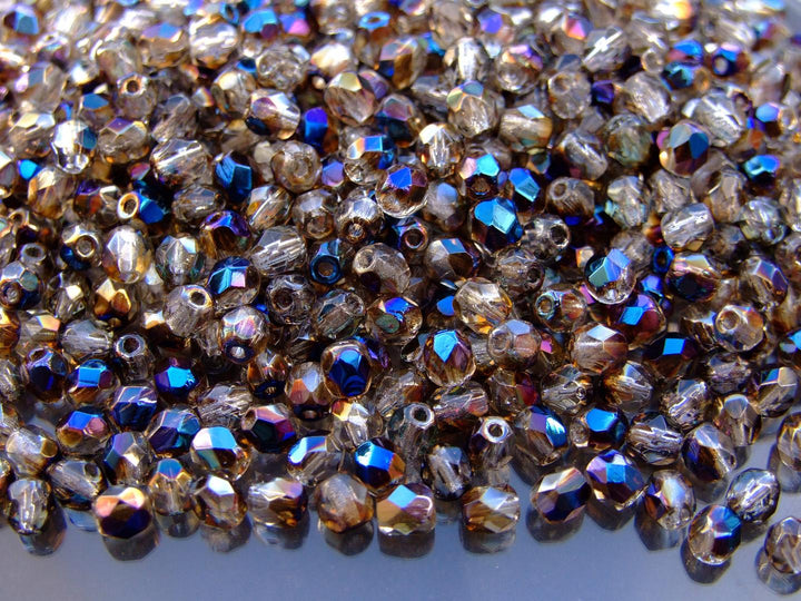 120+ Fire Polished 4mm Czech Seed Beads Blue Iris Crystal Beadacious