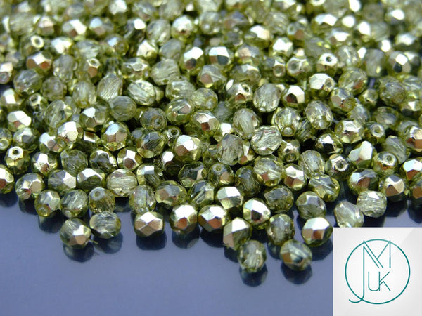 120+ Fire Polished 4mm Czech Seed Beads Coated Crystal Half Metal Beadacious