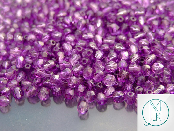 120+ Fire Polished 4mm Czech Seed Beads Coated Sugar Plum Beadacious