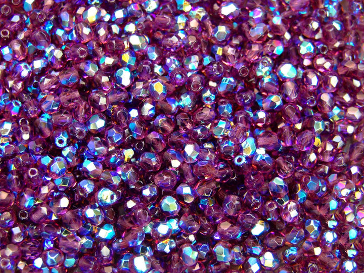 120+ Fire Polished 4mm Czech Seed Beads Dark Amethyst AB Beadacious