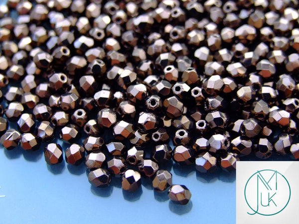 120+ Fire Polished 4mm Czech Seed Beads Dark Bronze Beadacious