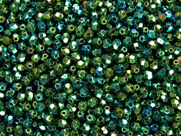 120+ Fire Polished 4mm Czech Seed Beads Iris Green Beadacious