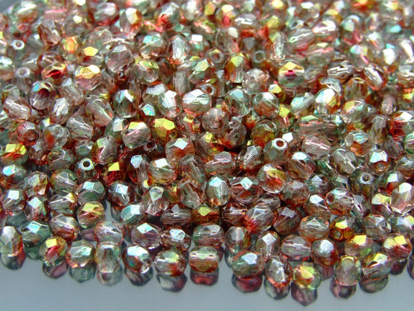 120+ Fire Polished 4mm Czech Seed Beads Luster Pink/Crystal Beadacious