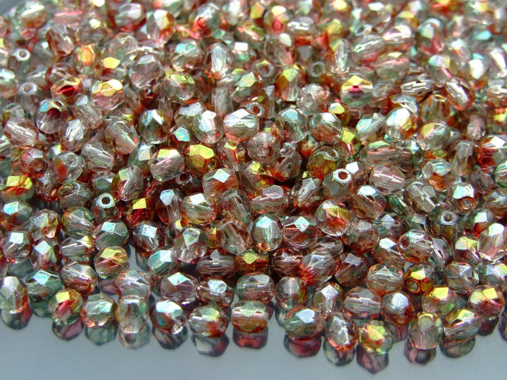 120+ Fire Polished 4mm Czech Seed Beads Luster Pink/Crystal Beadacious