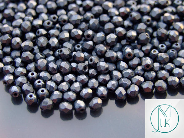 120+ Fire Polished 4mm Czech Seed Beads Matte Hematite Beadacious