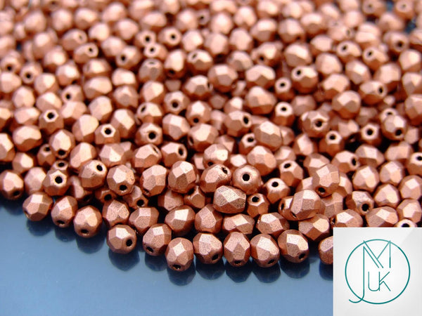 120+ Fire Polished 4mm Czech Seed Beads Matte Metallic Copper Beadacious