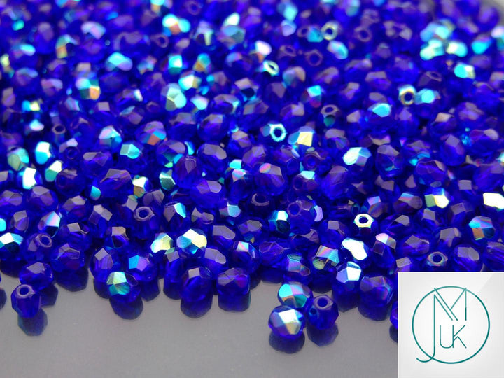 120+ Fire Polished 4mm Czech Seed Beads Medium Cobalt AB Beadacious