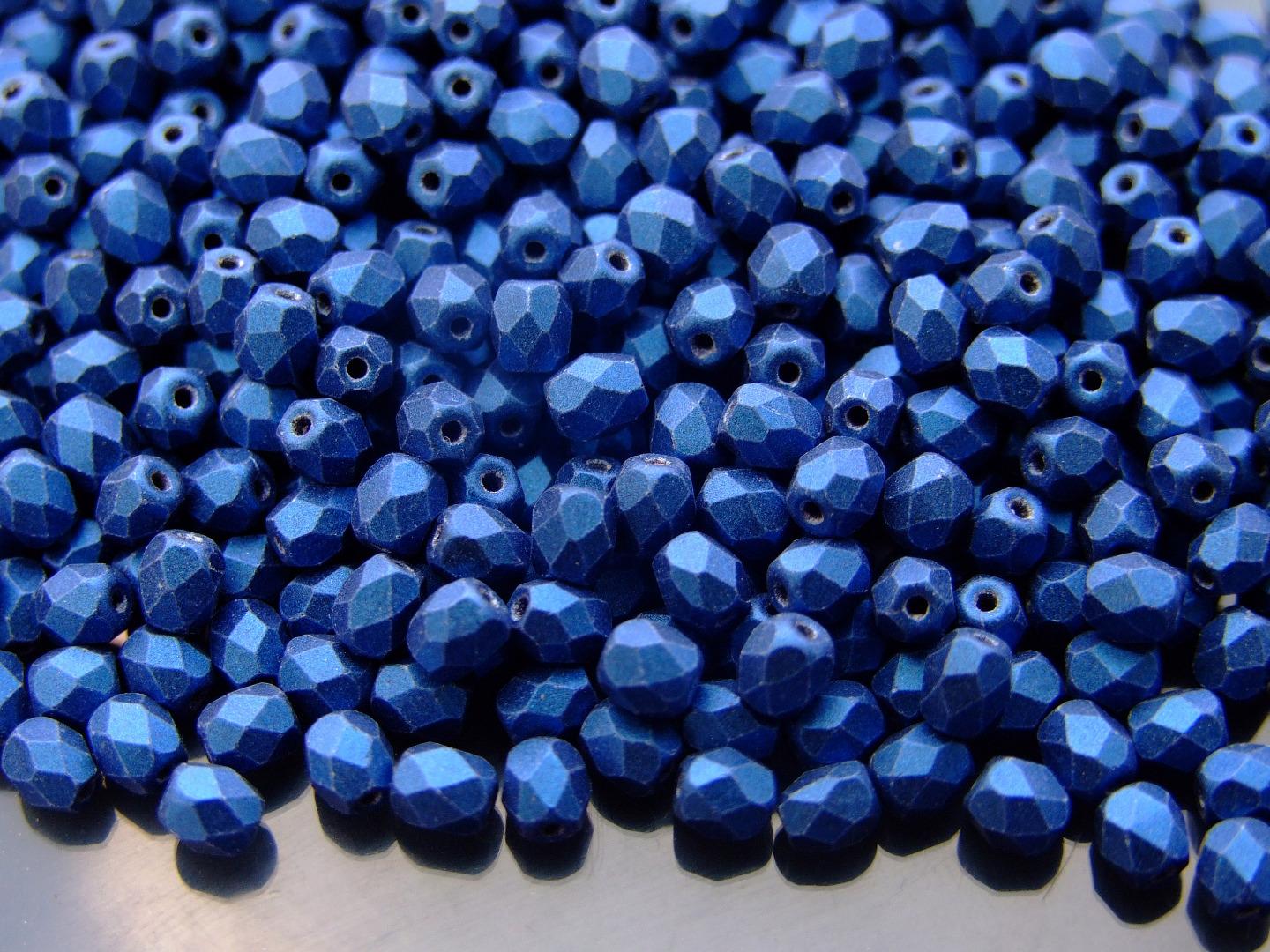 120+ Fire Polished 4mm Czech Seed Beads Metallic Suede Blue – Beadacious