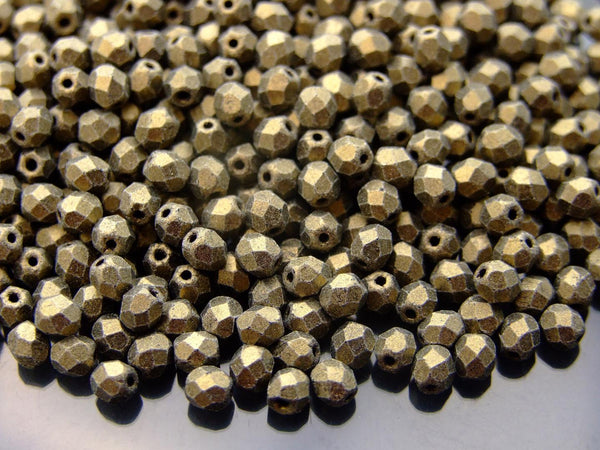 120+ Fire Polished 4mm Czech Seed Beads Metallic Suede Gold Beadacious