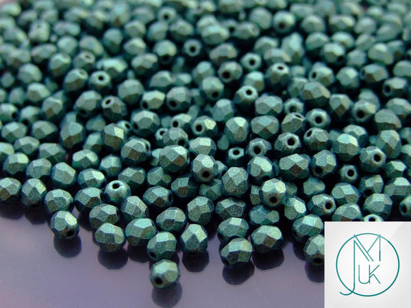 120+ Fire Polished 4mm Czech Seed Beads Metallic Suede Light Green Beadacious