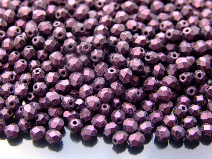 120+ Fire Polished 4mm Czech Seed Beads Metallic Suede Pink Beadacious