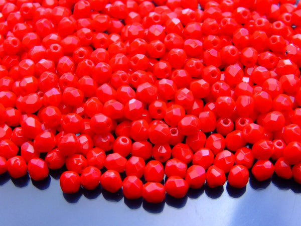 120+ Fire Polished 4mm Czech Seed Beads Opaque Red Beadacious