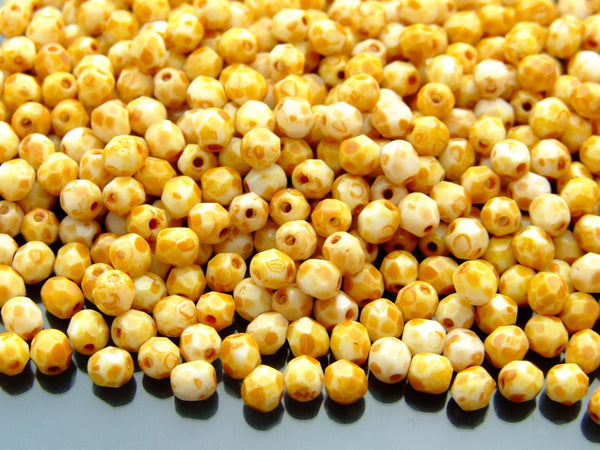 120+ Fire Polished 4mm Czech Seed Beads Opaque White Picasso Beadacious