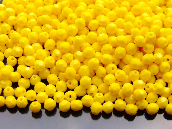 120+ Fire Polished 4mm Czech Seed Beads Opaque Yellow Beadacious