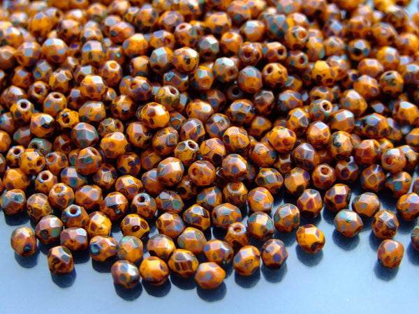 120+ Fire Polished 4mm Czech Seed Beads Opaque Yellow Picasso Beadacious