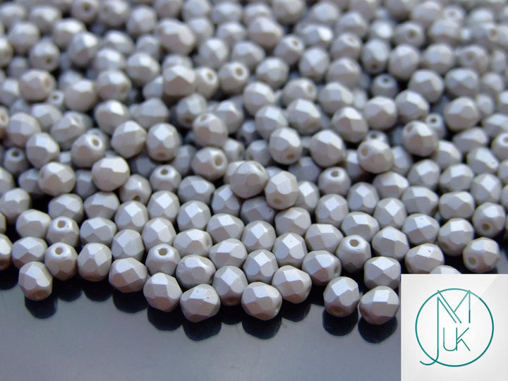 120+ Fire Polished 4mm Czech Seed Beads Powdery Pastel Gray Beadacious