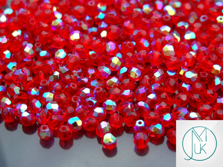 120+ Fire Polished 4mm Czech Seed Beads Siam Ruby AB Beadacious