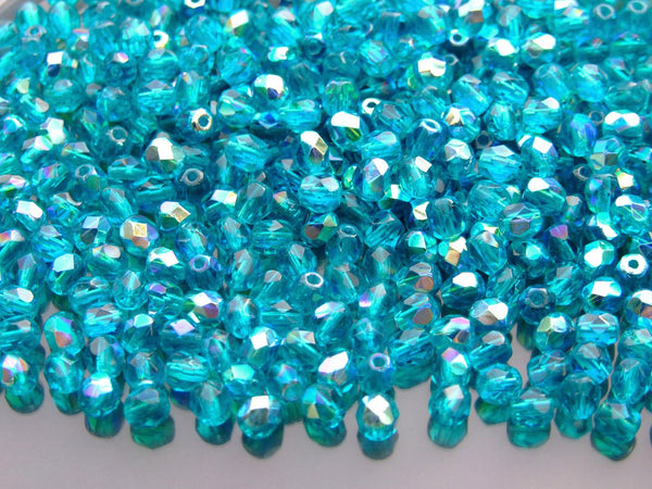 120+ Fire Polished 4mm Czech Seed Beads Teal AB Beadacious